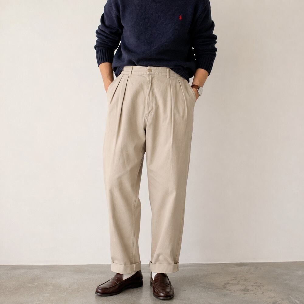 Vintage 1990s Size 38x30 Pleated Andrew Pant Chinos by Polo Ralph Lauren